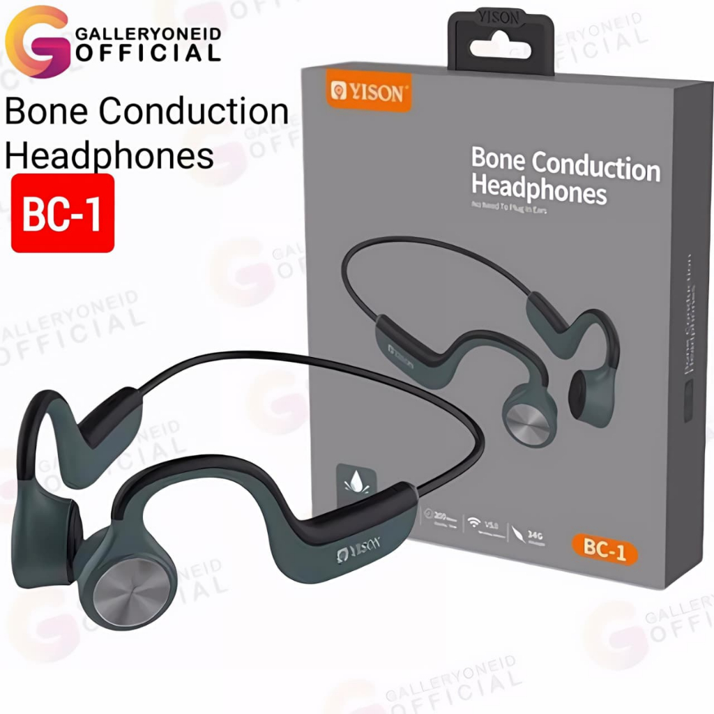 Earphone Headset Bluetooth YISON BC-1 Green Sport Olahraga Super Bass