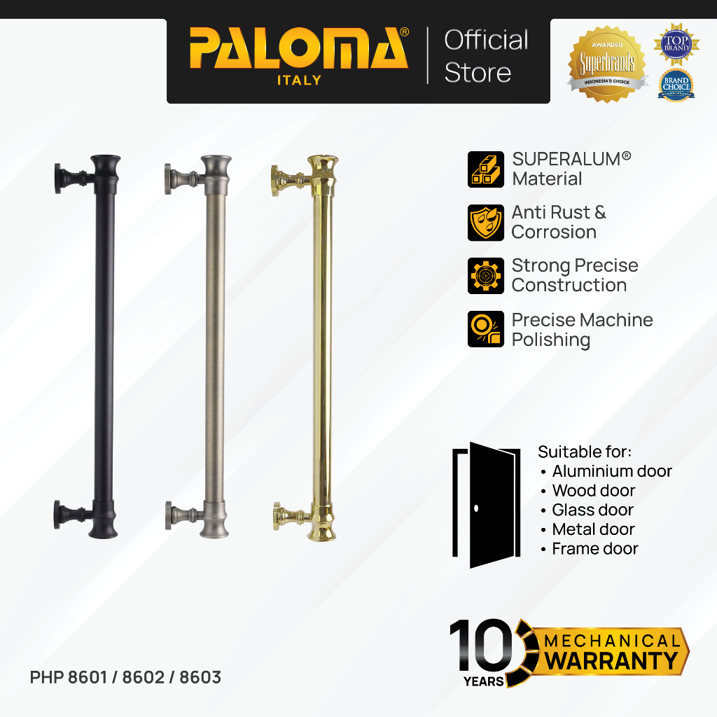 PALOMA Gagang Tarikan Pintu Door Pull Handle Superalum Gold Emas Black Hitam Antique Antik PHP 8601 