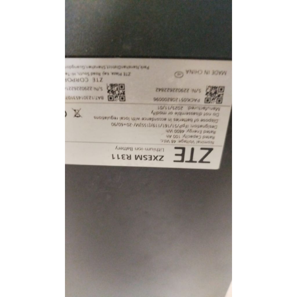 baterai lifepo4 ZTE 48v 100ah tahun 2025 normal