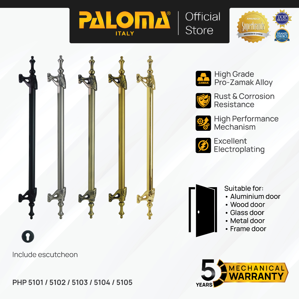 PALOMA Gagang Tarikan Pintu Door Pull Handle Zamak Gold Emas Black Hitam Antique Antik Brown Coklat 