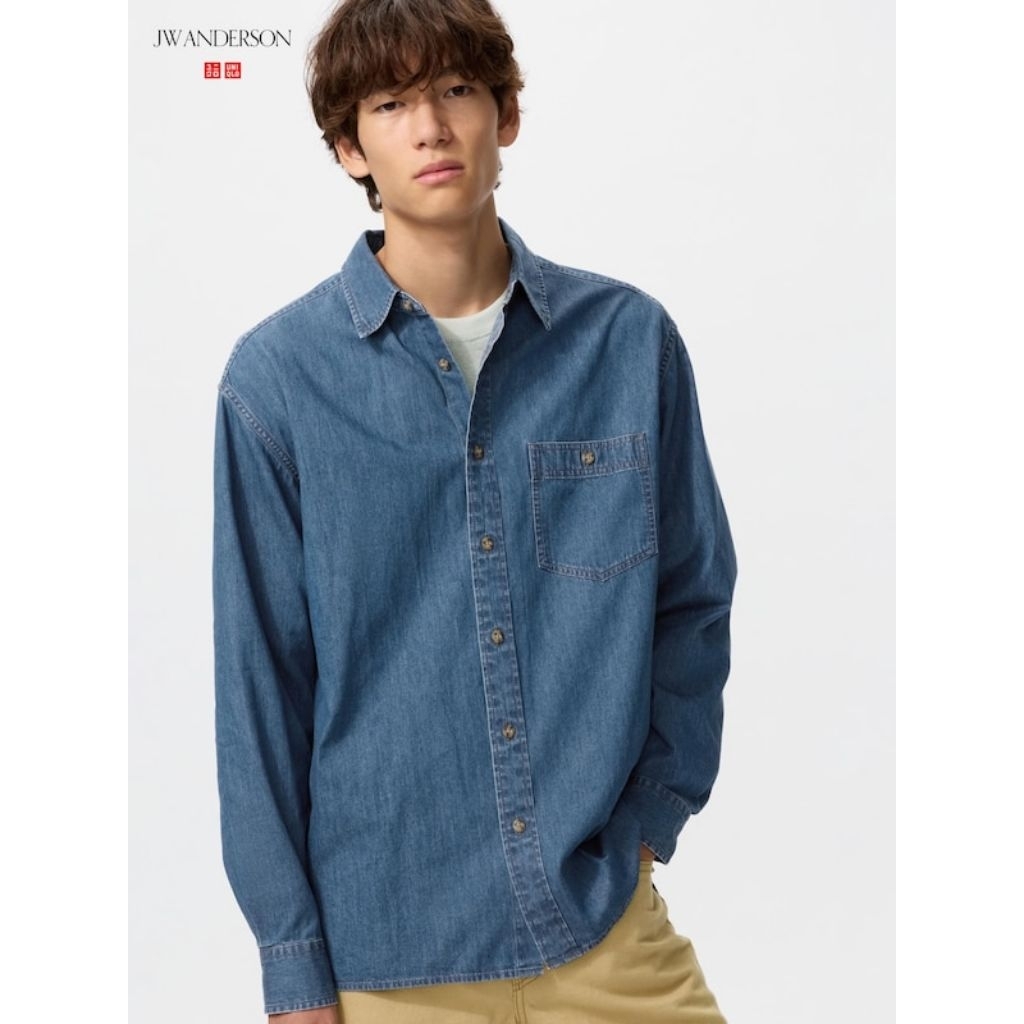 UNIQLO n JW Anderson Kemeja Oversize Denim Ringan Lengan Panjang Original
