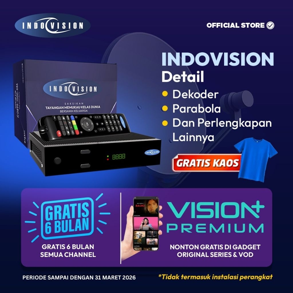 Indovision STB / DSD / Receiver Gratis All Channel dan Vision+ Premium 6 Bulan