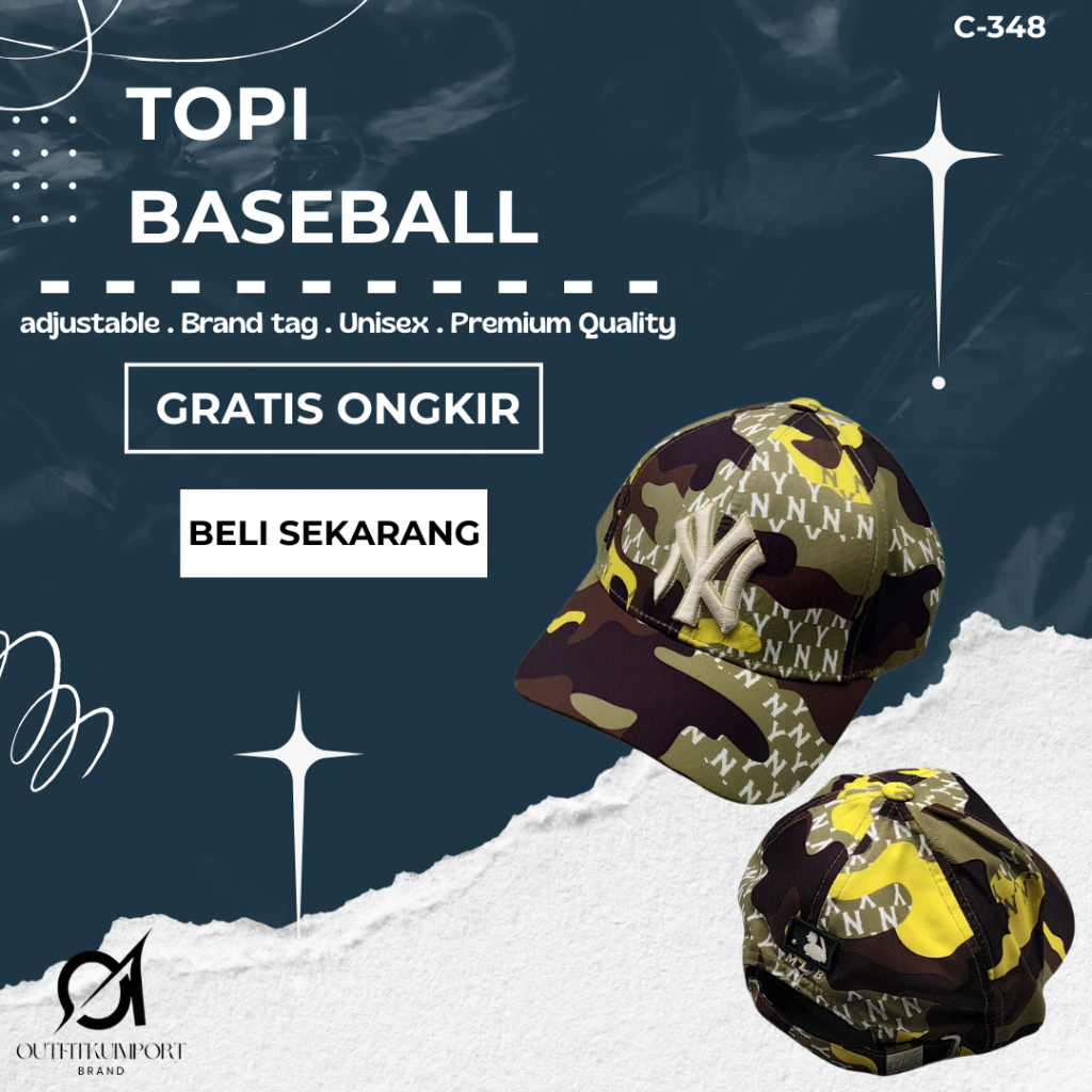 C-348 Topi Baseball MLB NY Swamp Monogram Ball Cap Yellow