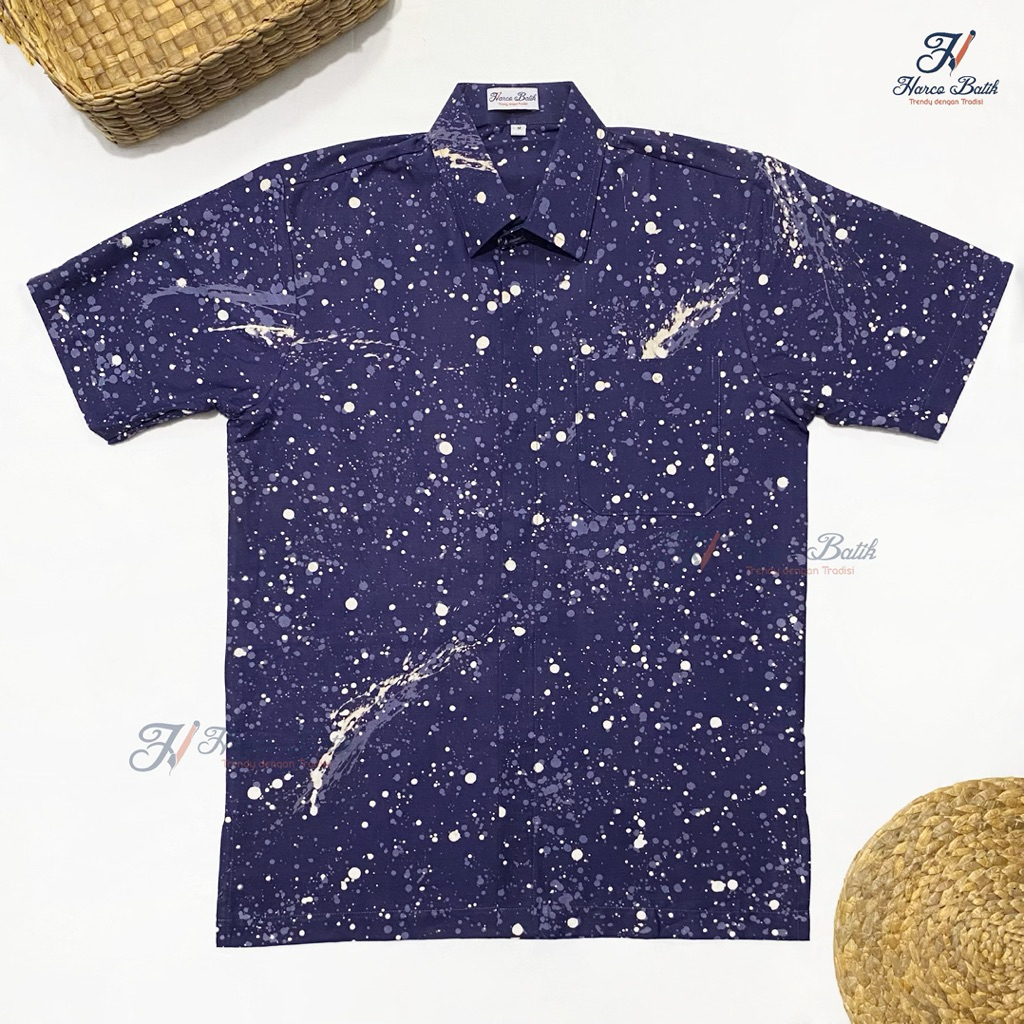 Harco Batik - Baju Batik Ciprat Couple Warna Biru Navy - Kemeja Tangan Panjang dan Pendek - Tunik Wa