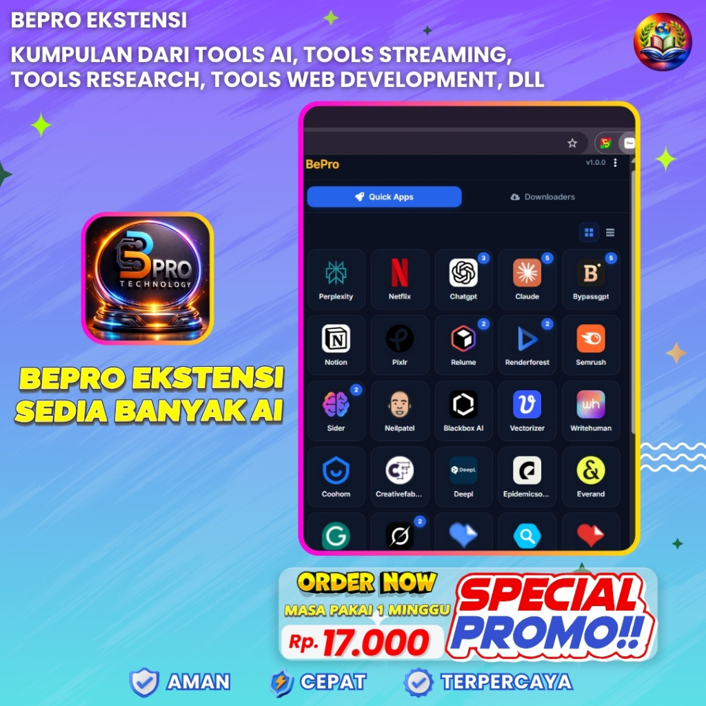 BEPRO EKSTENSI - KUMPULAN DARI TOOLS AI, Streaming, Tools Research, Web Development, dll