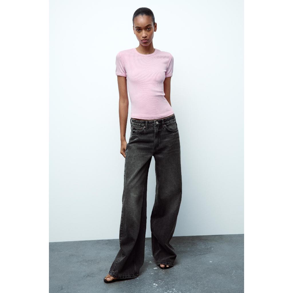 Zara Pink ribbed Washed t-shirt