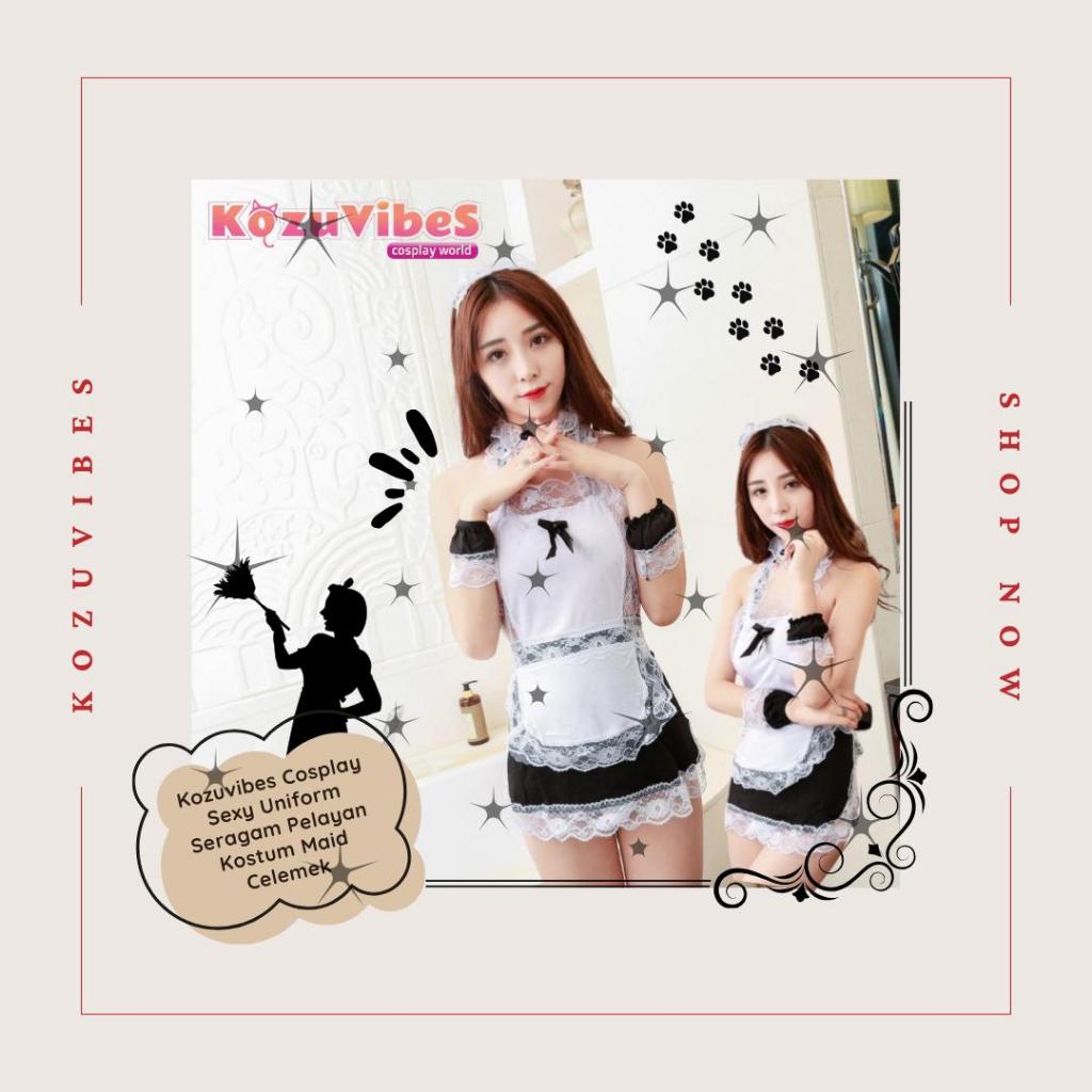 Kozuvibes Cosplay Sexy Uniform Seragam Pelayan Kostum Maid Celemek