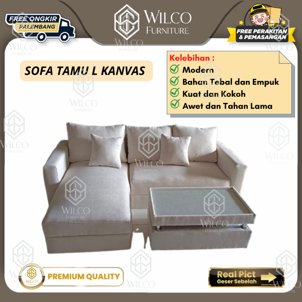Sofa Tamu L Kain Kanvas | Sofa Tamu L Sudut Minimalis