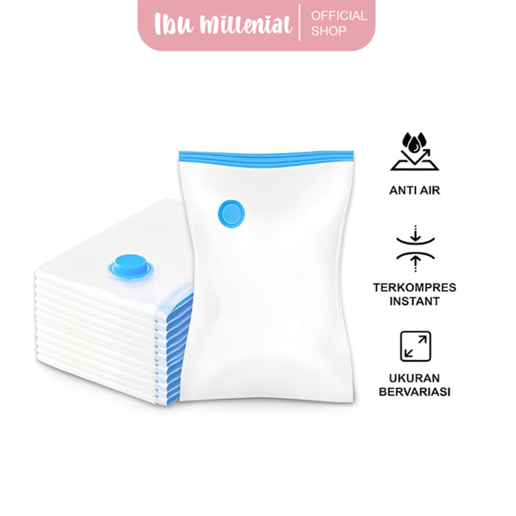 IBUMILLENIAL Plastik Vacuum Kantong Pakaian Travel Transparan Anti-air Dipakai Berulang