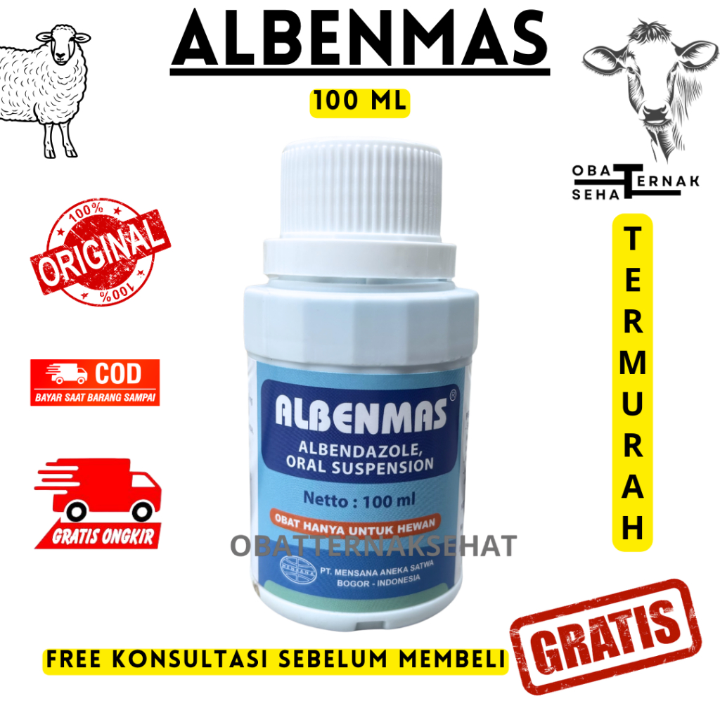 ALBENMAS 100 ml - MENSANA Obat Cacing HEWAN Larva Telur Cacing Cacing Pita Hati Unggas Sapi Domba