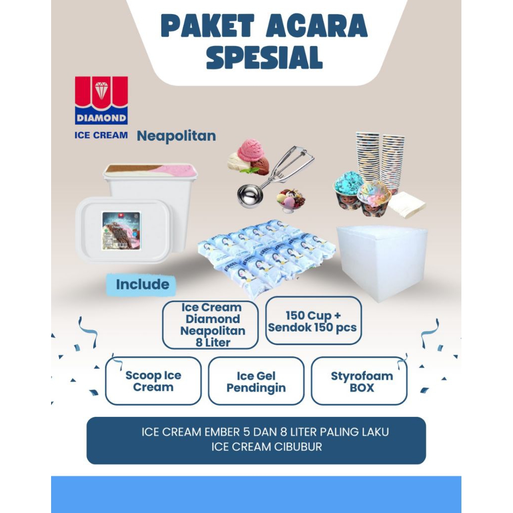 Paket Ice cream Diamond 1 ember size 8 liter  3 Rasa