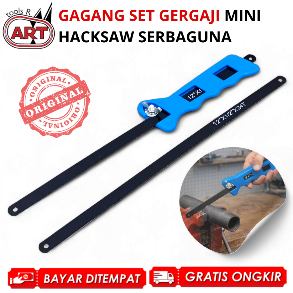Gergaji Besi Mini Hacksaw 12 inch Set Gagang 2 Mata Fleksible Untuk Kayu Pipa PVC Bonsai Multifungsi