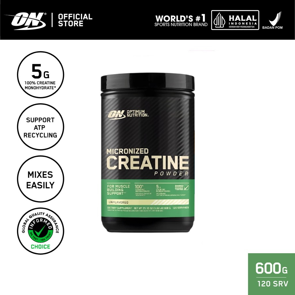 Optimum Nutrition Creatine Powder - Recovery and Muscle Growth 600gr - Suplemen / Gym / Creatine mon