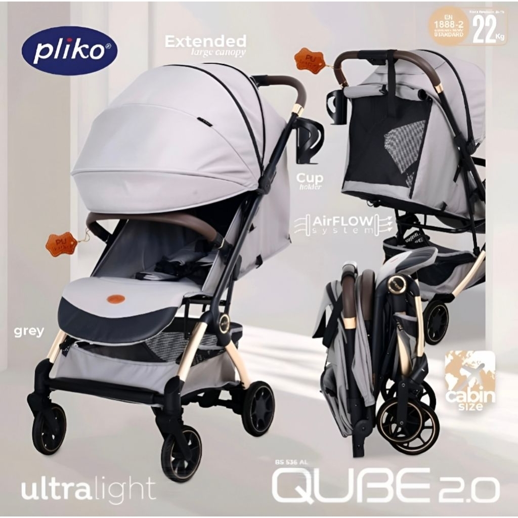 Stroller Bayi Pliko QUBE 2.0 PK-586 AL Baby Stroller Cabin Size Stroller Traveling Kereta Dorong Bay