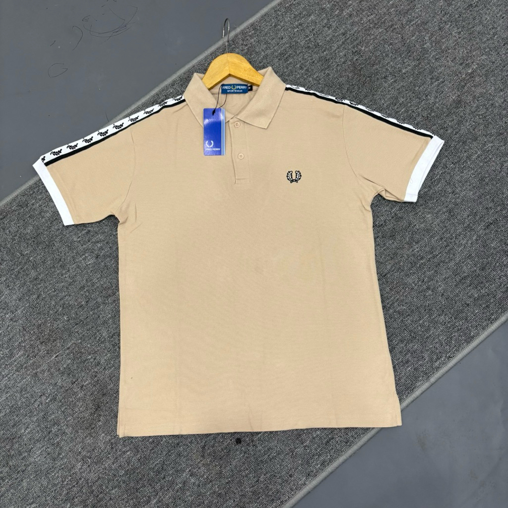 POLOSHIRT FP KREM TAPED PUTIH HITAM LOGO BORDIER FULLTAG KAOS POLO PENDEK BERKERAH