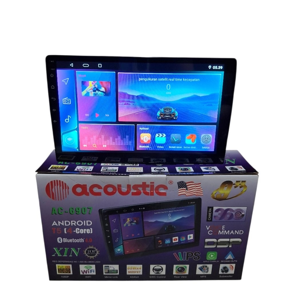 Head unit android 9 inch acoustic ac-6907 ram 6+128 support 360+android auto+carplay