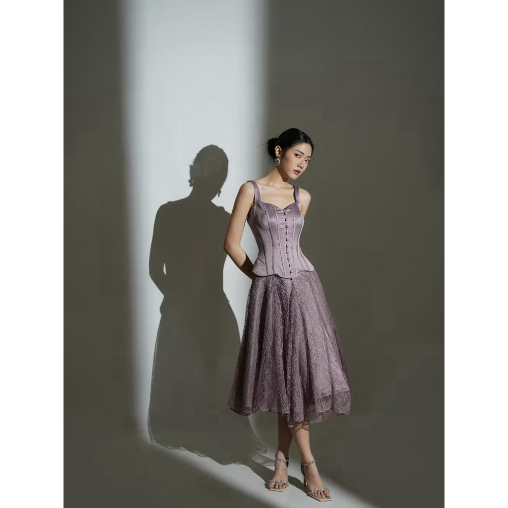 PRELOVED COMA LABEL / COMA LABEL - Elysia Midi Dress in Burgundy Red & Purple Haze // dress pesta