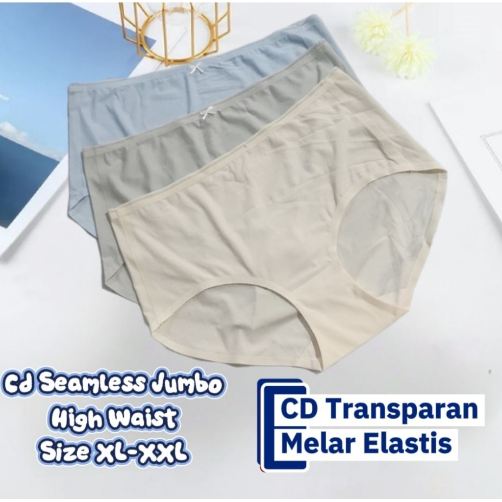 Promo Isi 3pcs Randoom Cd Wanita Seamless Jumbo Melar Elastis | Seksi Transparan Anti Nyeplak High W