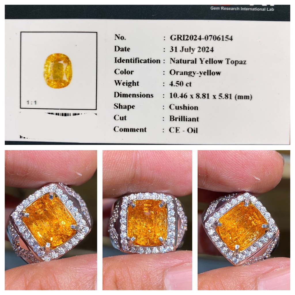 Natural 4.50ct yellow topaz oil treatment gri