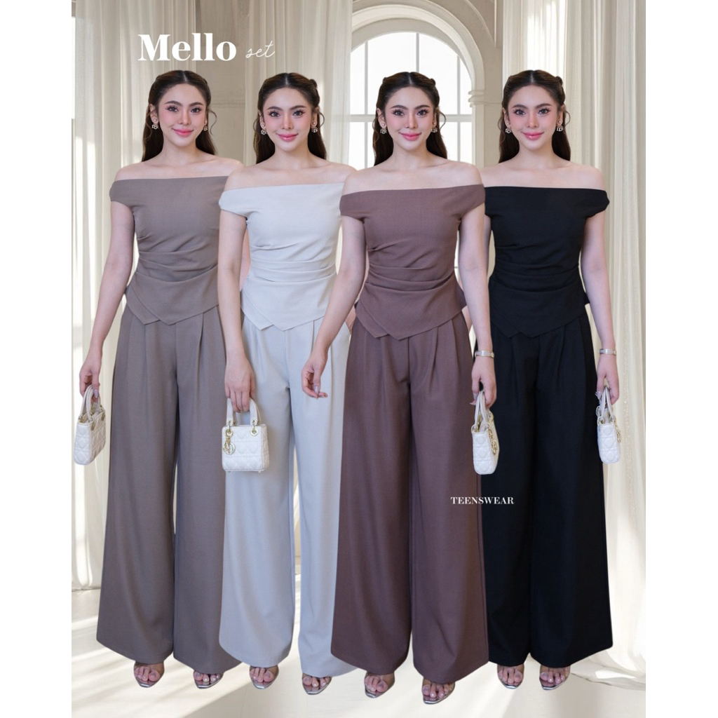 Mello Set - Off Shoulder Sabrina Top Pants Set Import Bangkok