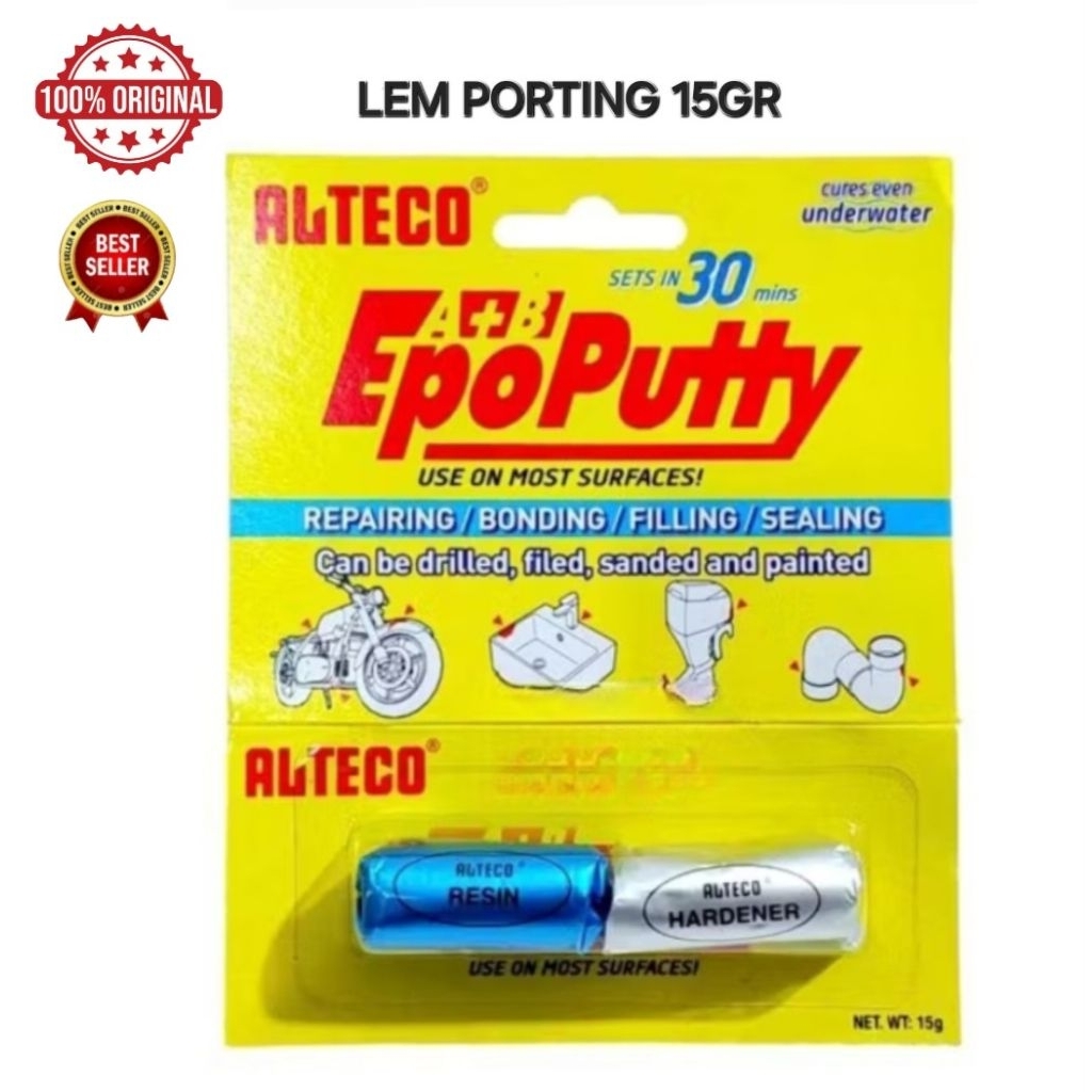 LEM PORTING 15GRAM EPO PUTTY ALTECO PEREKAT KUAT UNTUK BESI KAYU MESIN PLASTIK BETON ALUMINIUM KACA 