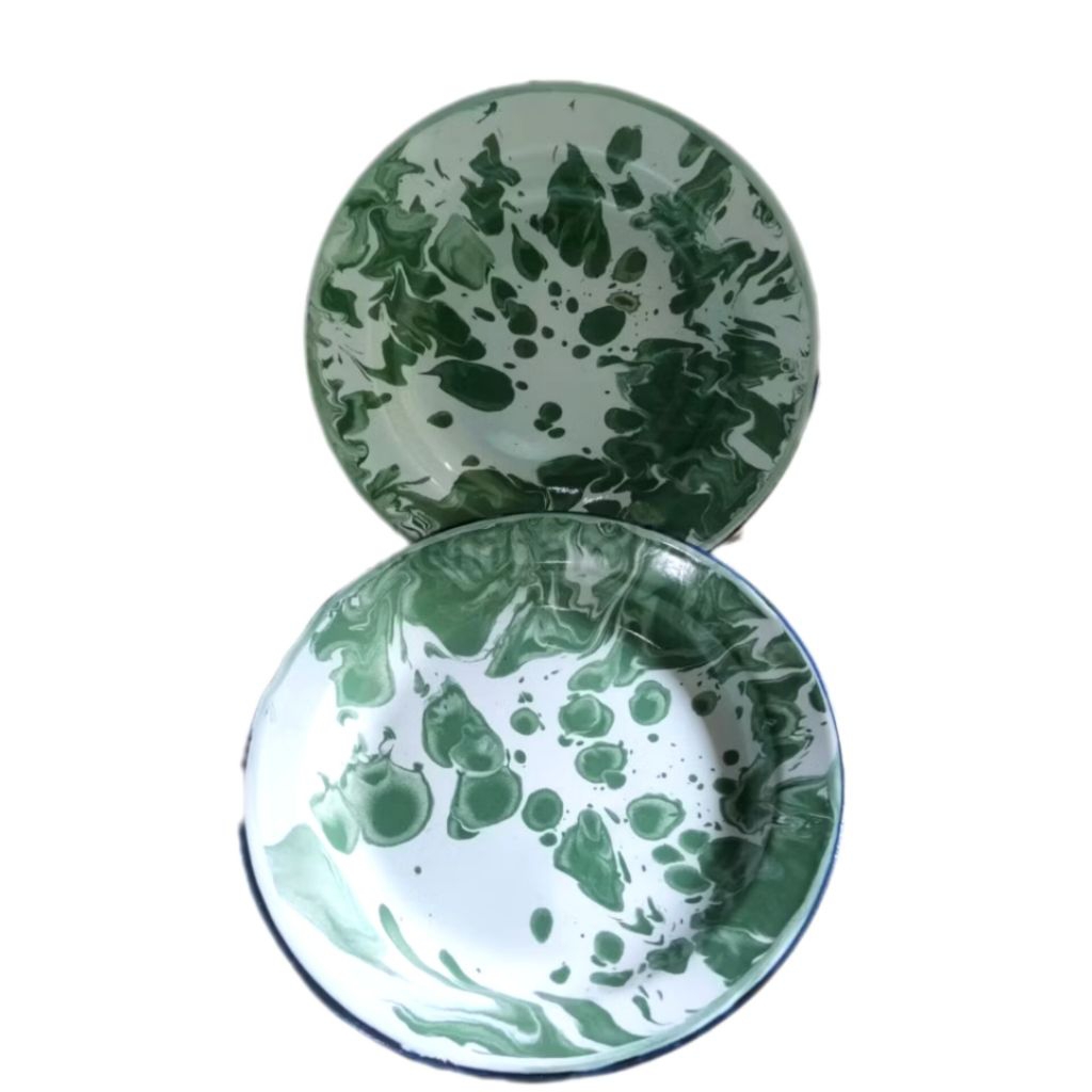 Piring Enamel Jadul Motif Hijau Loreng Ukuran 20 22 Cm/Piring Blirik Jadul/Piring Seng Motif Hijau L