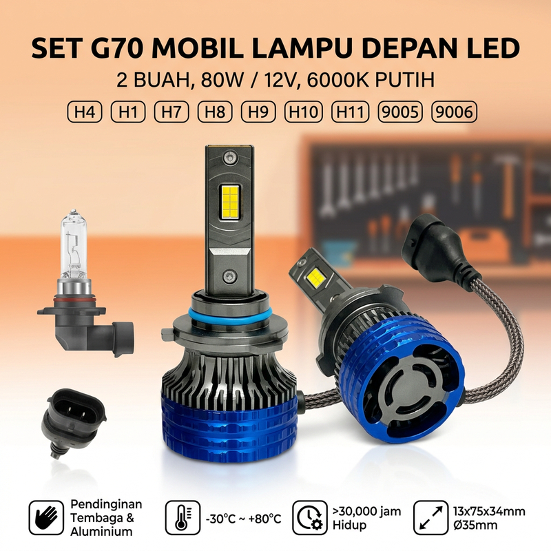Lampu LED Mobil H4 H7 H11 9005 9006 80W 6000K Putih Chip 3570 Tahan Panas Dingin -30 hingga 80 Deraj