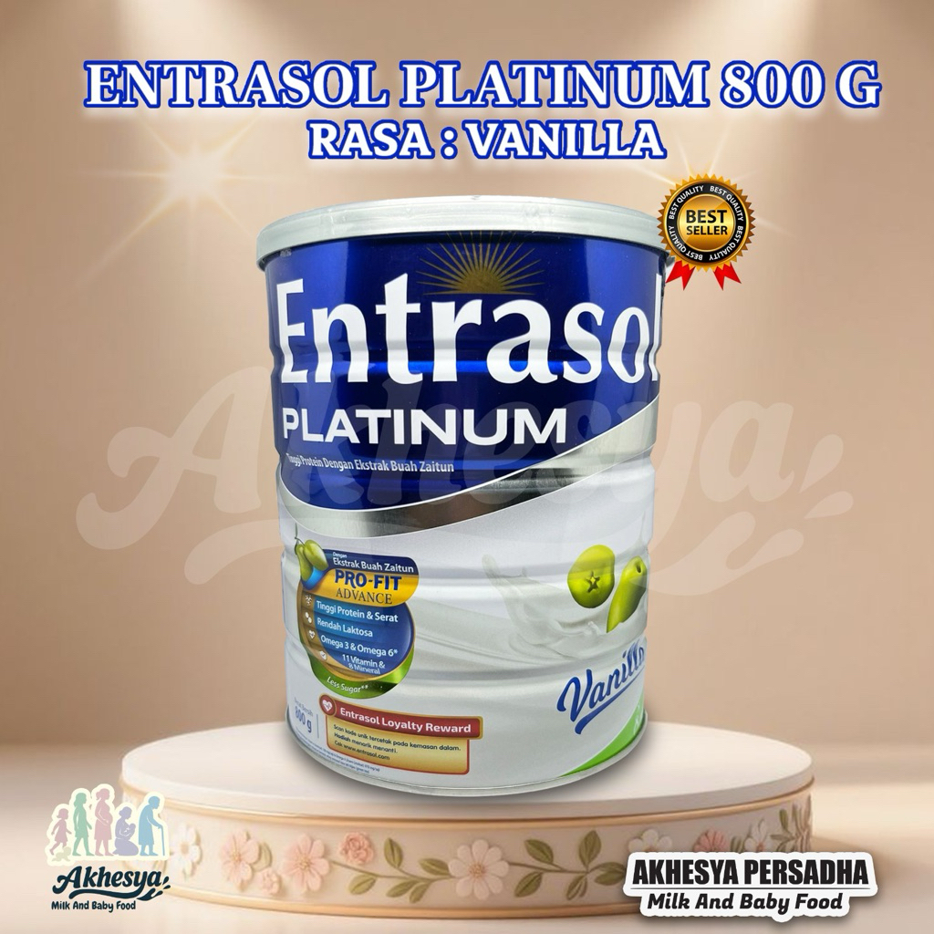 (EXP 2027) SUSU ENTRASOL PLATINUM VANILA 800GR KEMASAN KALENG / SUSU DEWASA TINGGI PROTEIN / TINGGI 