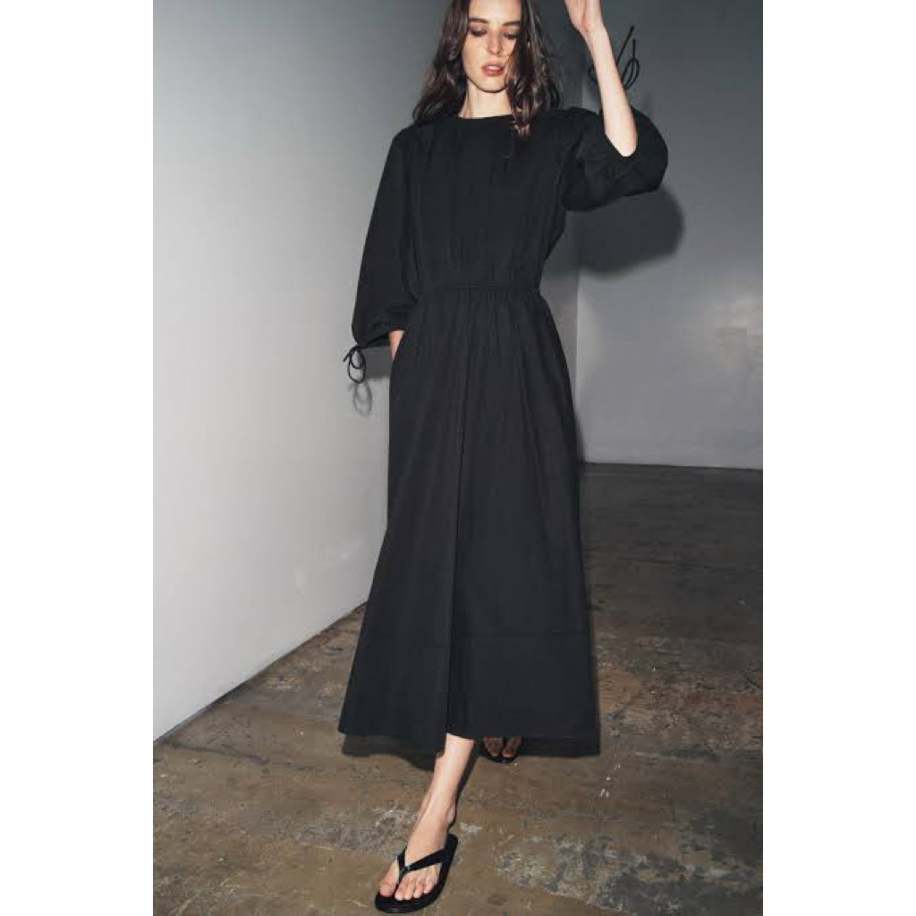ZR gathered poplin dress ZW collection black new with tag