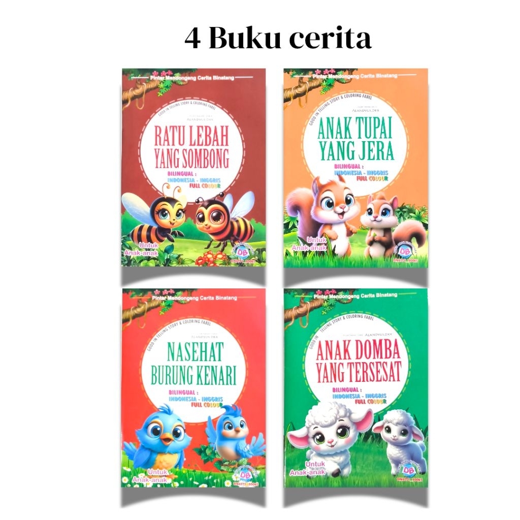 PAKET 4 BUKU CERITA ANAK BERGAMBAR SERI HEWAN BILINGUAL/PAKET DONGENG ANAK BERGAMBAR