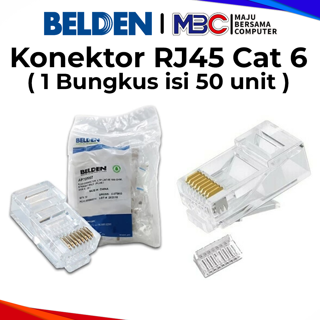 Konektor RJ45 Belden Cat 6 isi 50 - Konektor RJ45 UTP Kabel Lan Cat 5 6
