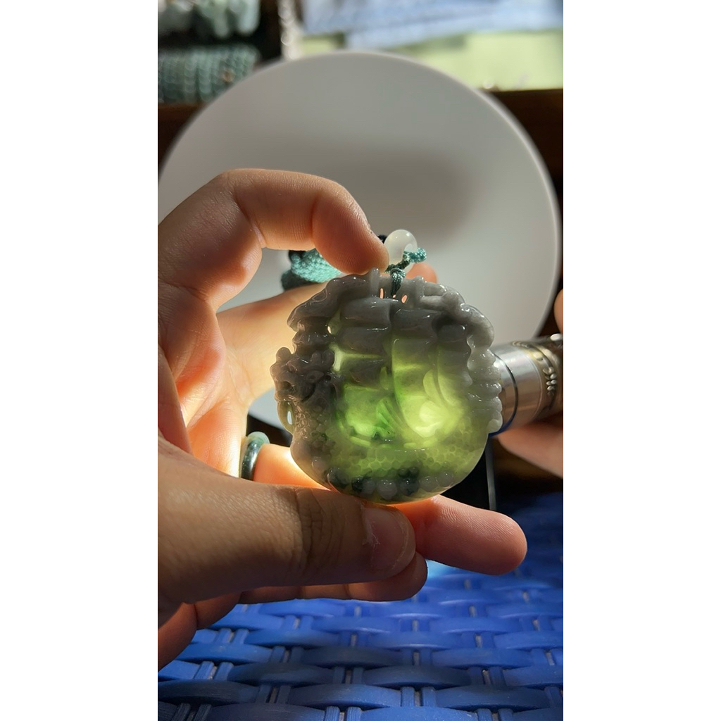 Liontin Giok Wuji Burma Kapal Naga Grade A 100% Asli Giok