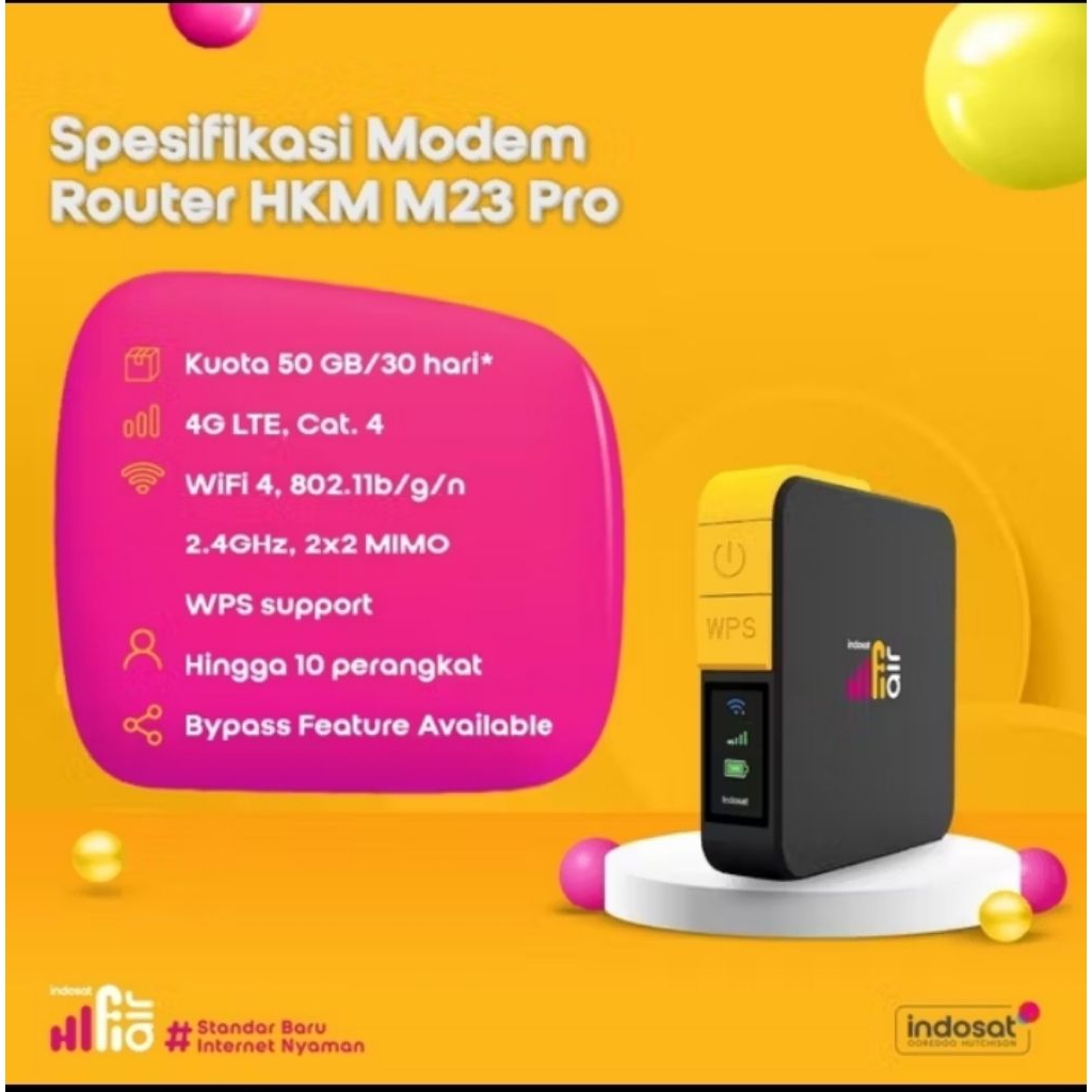 Indosat Hifi air Hkm m23 pro + kartu M3 0 kuota