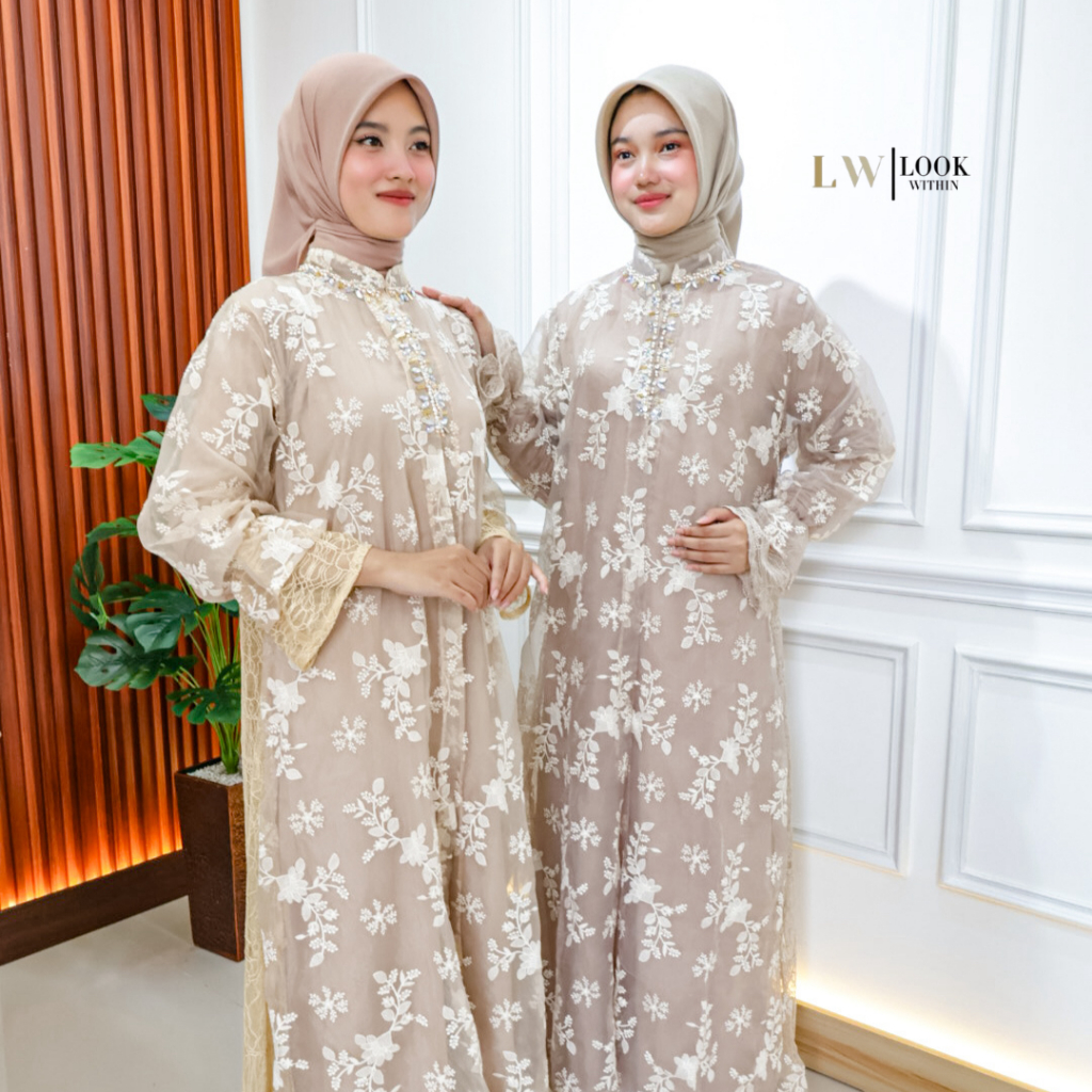 LOOKWITHIN_ Dress Outer SELINA Organza Motif Bunga Bordir kombinasi Payet