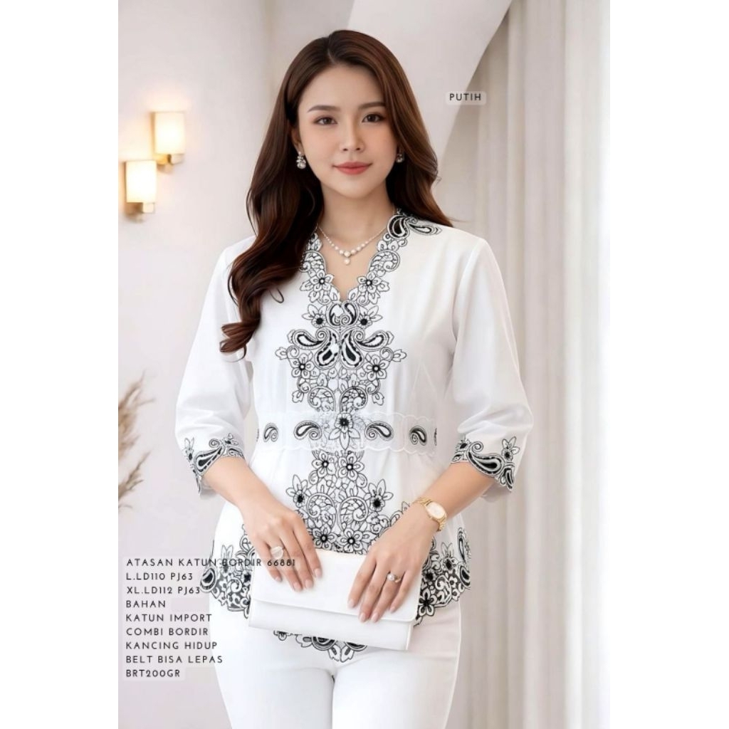 KEMEJA  BLUS ATASAN KATUN BORDIR 66881 PUTIH BANGKOK ATASAN KATUN  99011 BANGKOK