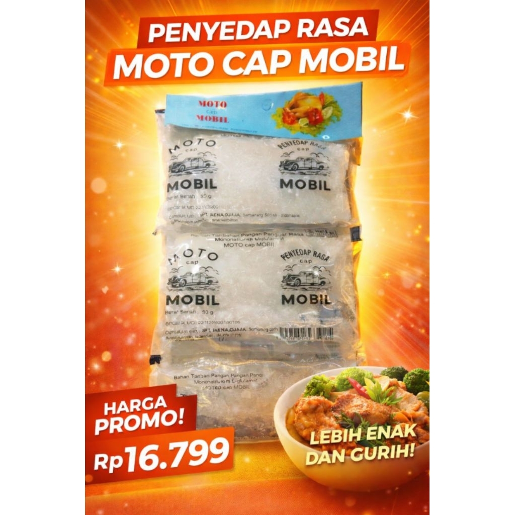 Micin/ Msg/Penyedap Rasa Moto Cap Mobil renteng isi 6 Sachet x 50 gr.
