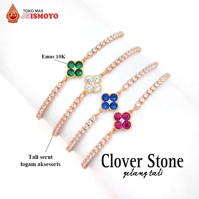 Gelang Tali Serut Kombinasi Emas Clover Stone J5 Ismoyo