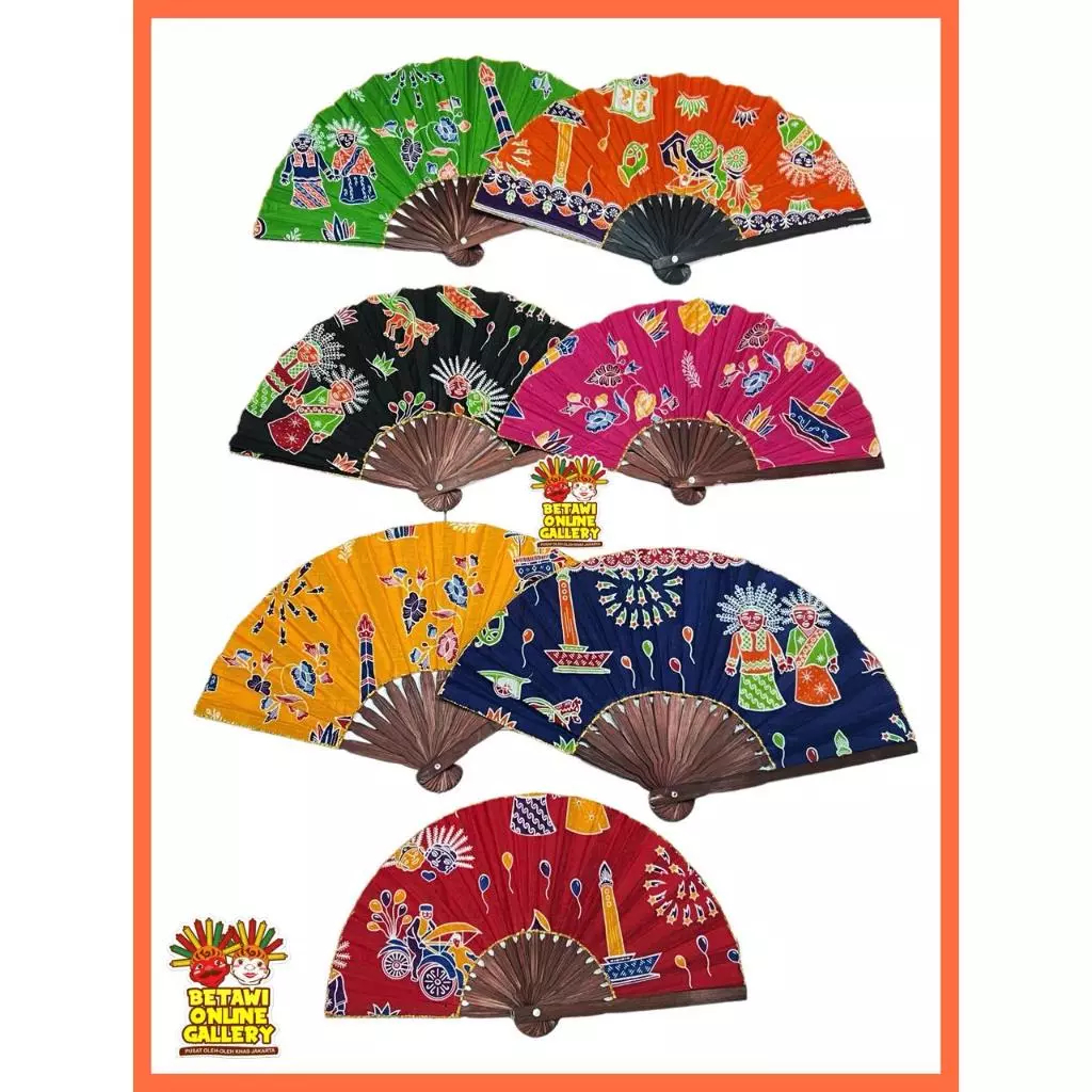 Kipas Tari Batik Betawi / Kipas Tangan Lipat Batik Betawi / Kipas Batik Kayu