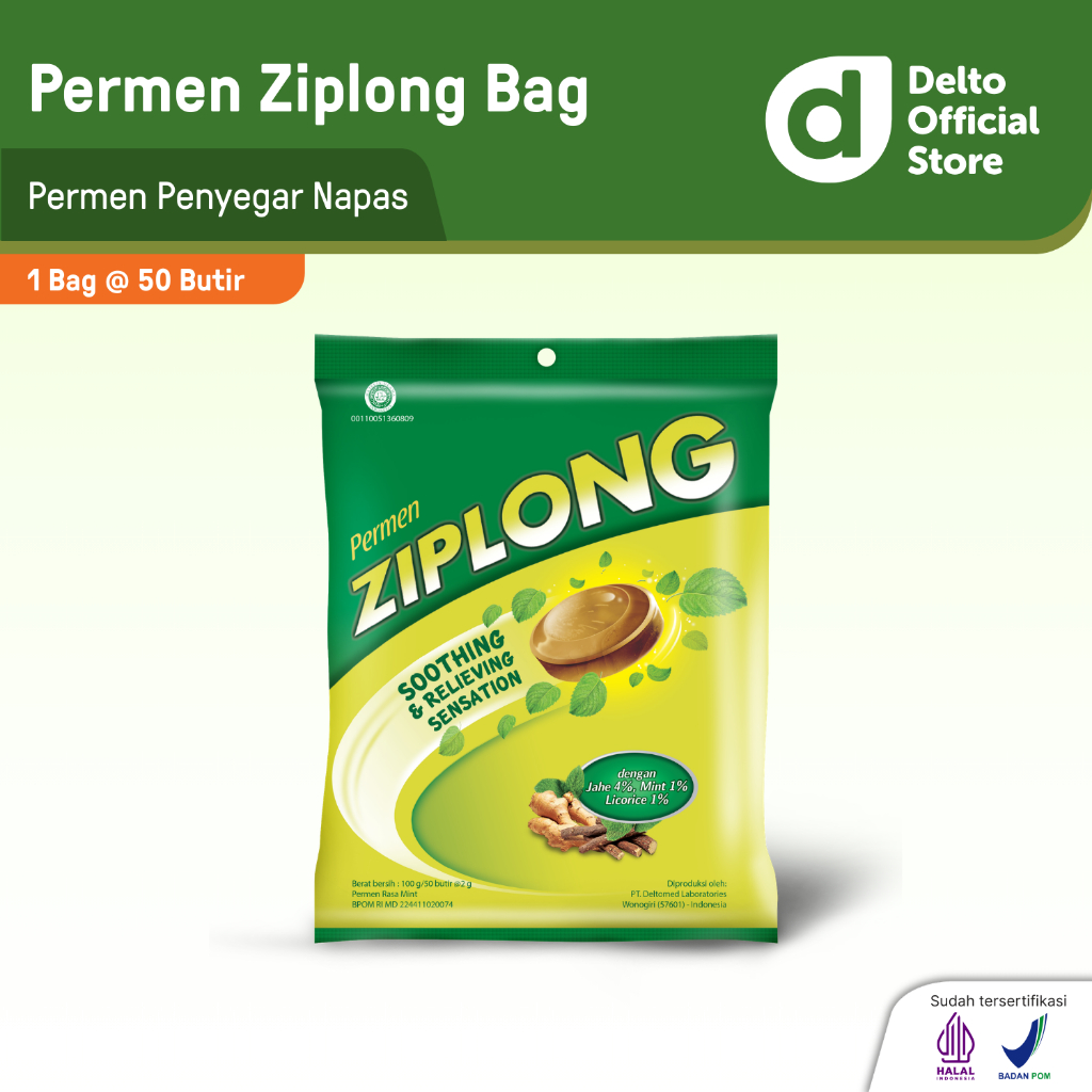 Permen Ziplong Bag 50 Butir - Permen Mint Licorice Melegakan Tenggorokan Menyegarkan Nafas Membuat N