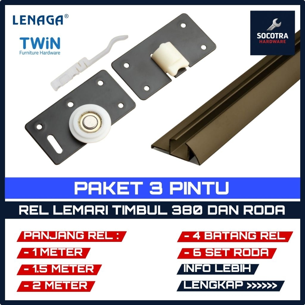 [ 3 Pintu ] Rel Lemari Sliding 3 Pintu 1/1.5/2 Meter Rel Las - 380 Lengkap Dengan Roda Lemari Geser 