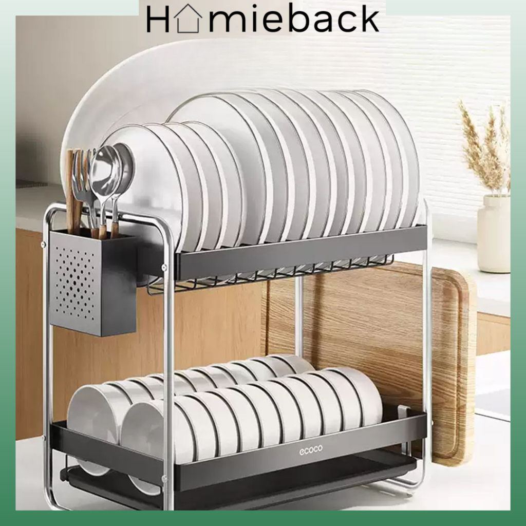 ECOCO Dish Rack Aluminium (Double-Layer/Standard) - Rak Piring Aluminium / Rak Pengering Piring Alum