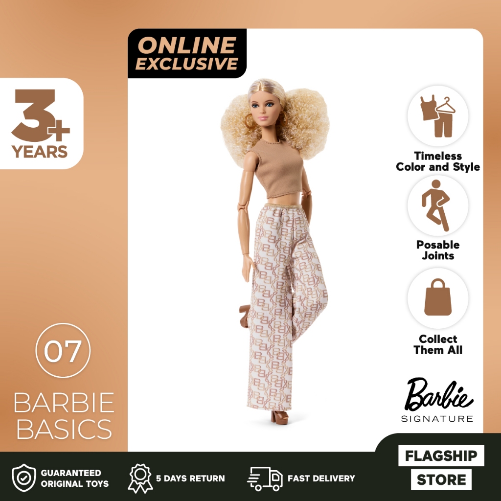 Barbie Basics Signature Model 07 With Blonde Hair in White Pants With Golden Print - Mainan Boneka A