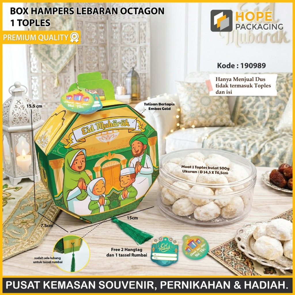 HOPE Box Hampers Octagon Lebaran / Kotak Kue Natal Imlek Lebaran / Kemasan Packing Imlek / Box Kue T