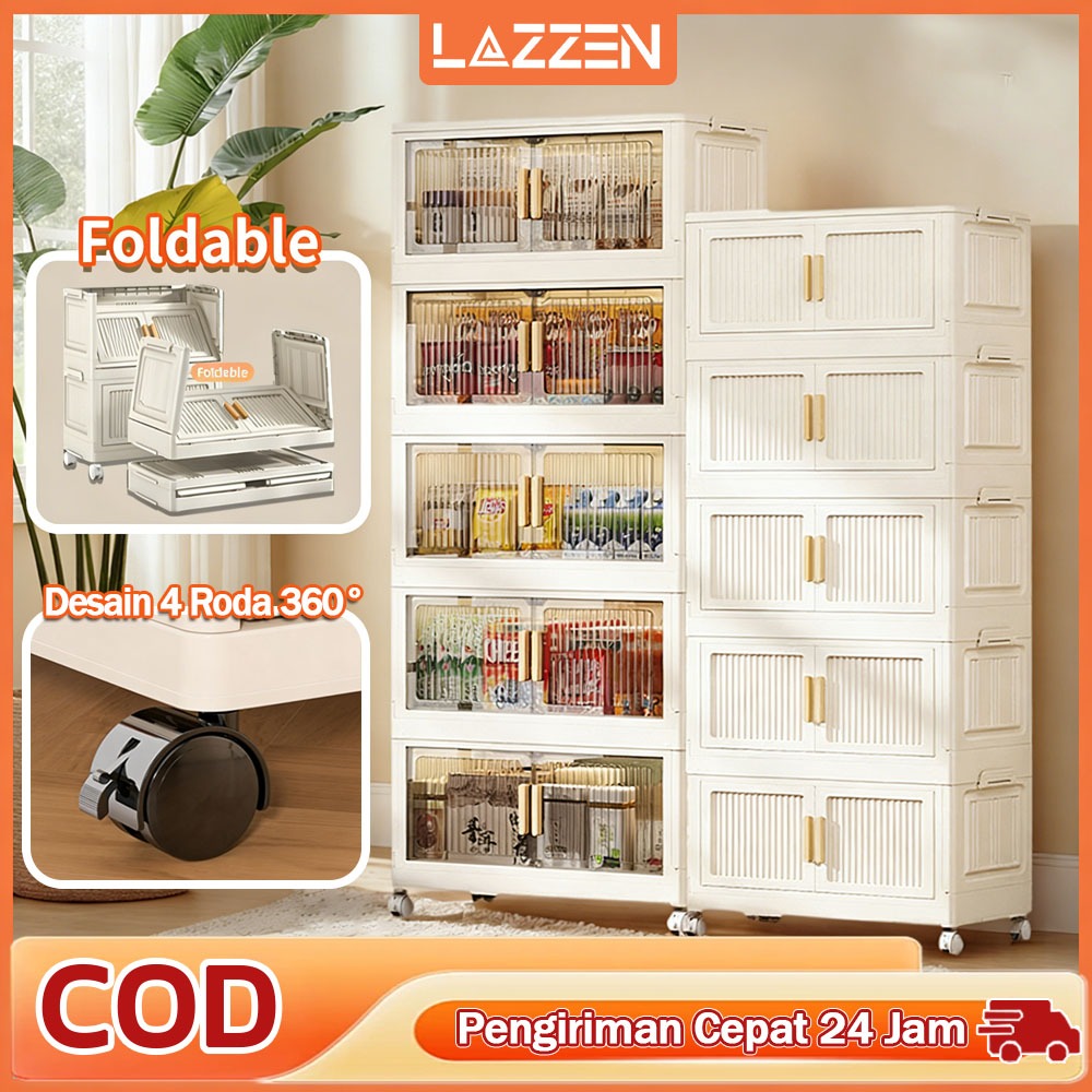 Lazzen - [80Cm Besar] Rak Kabinet Susun Lipat 4/5/6 Susun Lemari Plastik Jumbo Lemari Plastik Lipat
