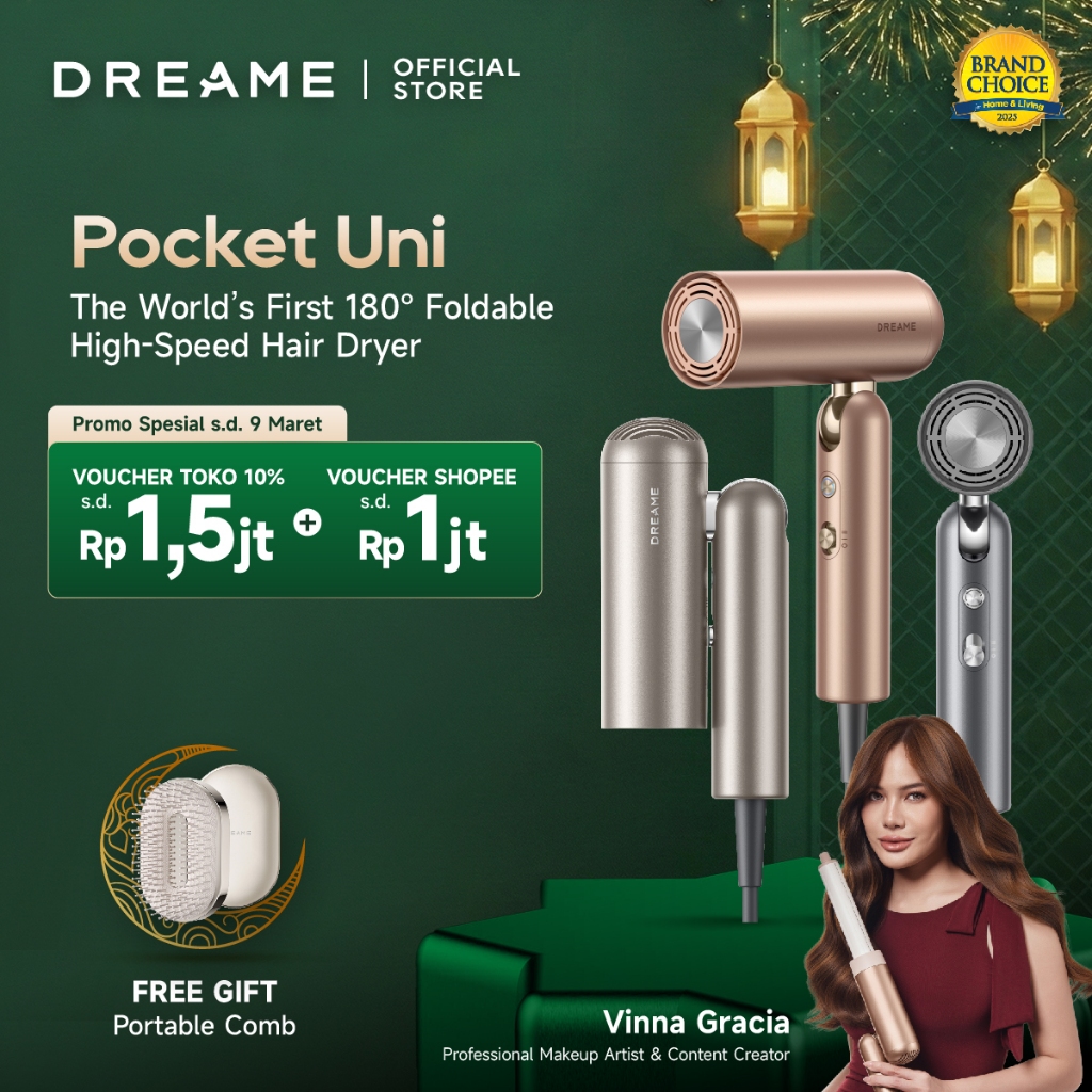 Dreame Pocket Uni Hair Dryer | SmartVolt™ Global Voltage | Travel-Friendly | Pengering rambut Curlin