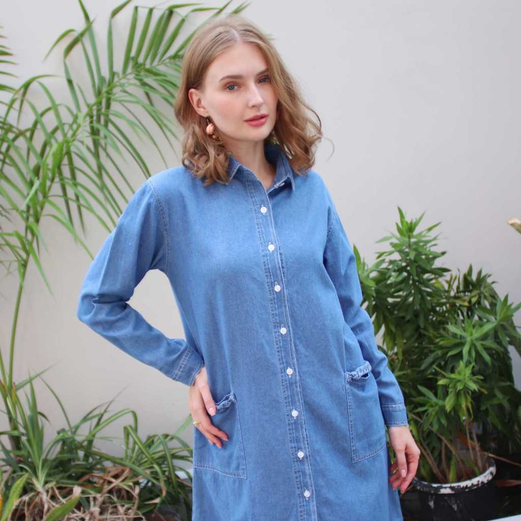 Dress Jeans Wanita Lengan Panjang Casual || 4738