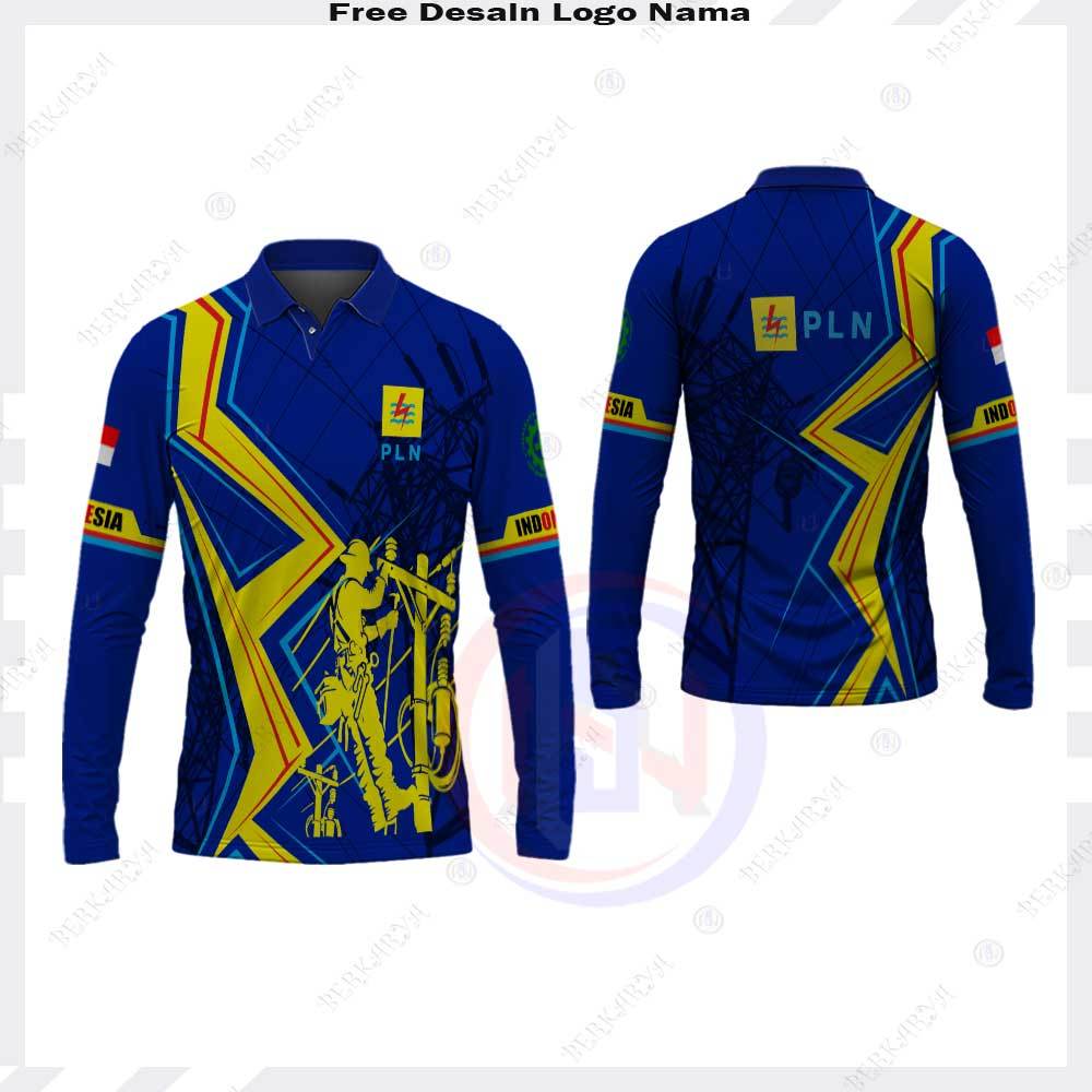 Baju PLN / Kaos Polo Jersey PLN Lengan Panjang Fullprint / Kaos Listrik Pintar Indonesia Free Custom