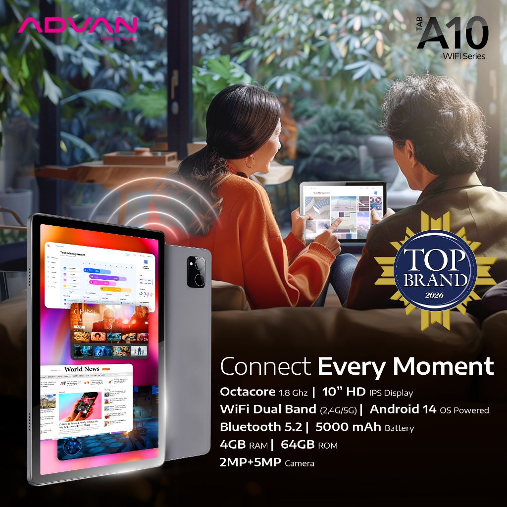 Advan Tab A10 WIFI Only 4GB/64GB 10.1'' IPS Screen Tablet 5000mAh Andorid 14 - Garansi Resmi 1 Tahun
