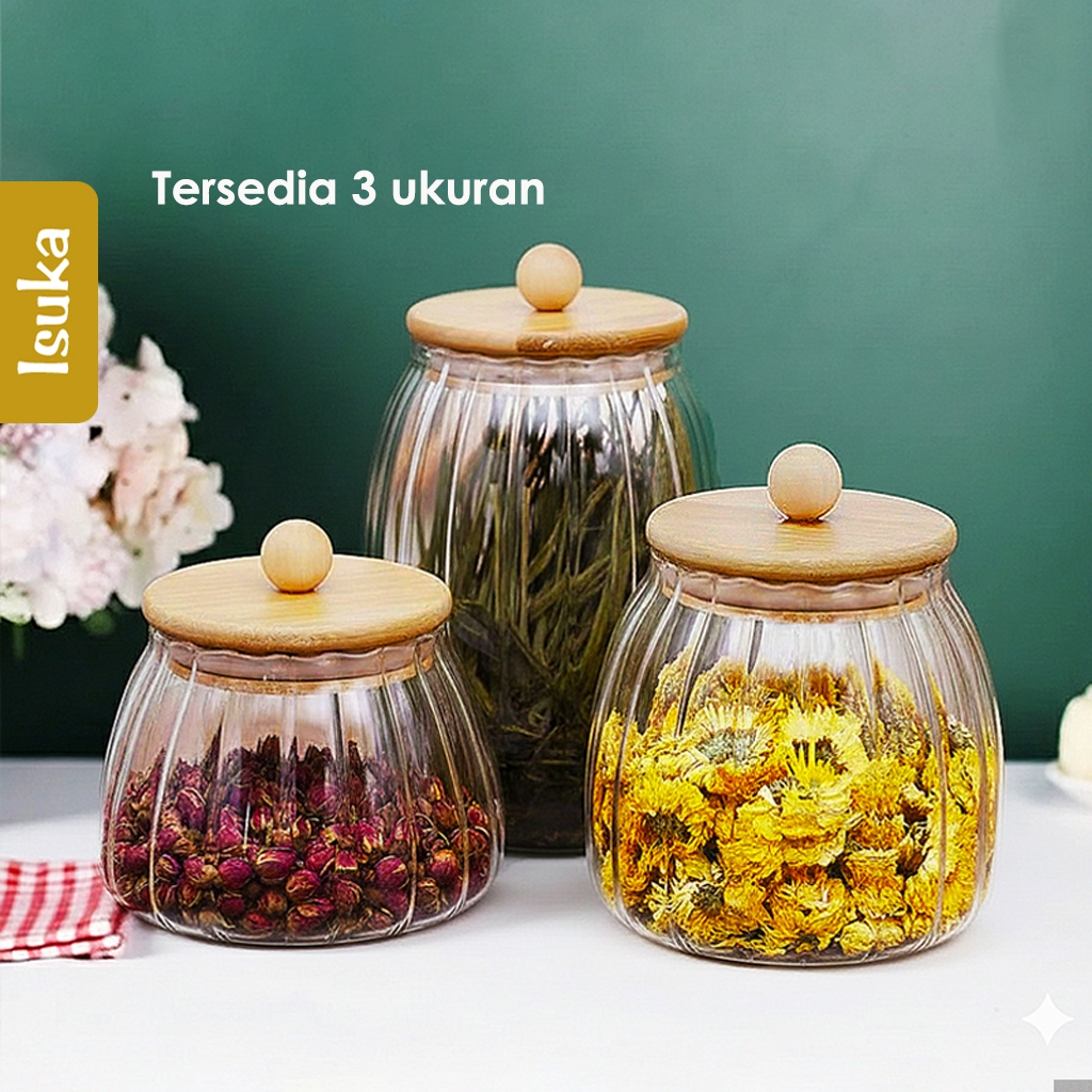 Toples Kaca Tutup Kayu Toples Makanan Toples Kue Stoples Kaca Tempat Makanan Kering Nanami