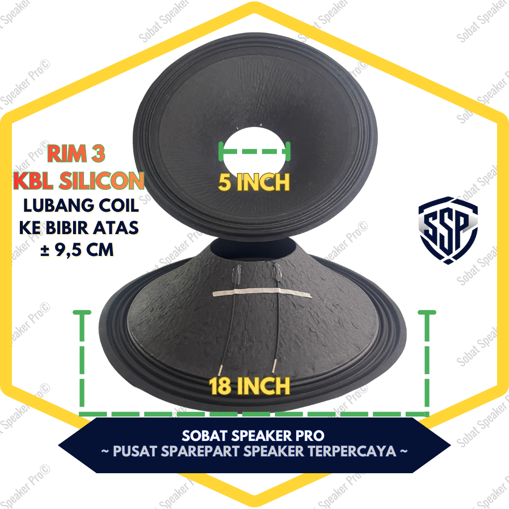 Daun Speaker 18 Inch Lubang 5 Inch RIM 3 Tinggi 9,5 cm Kabel Silikon Kulit Jeruk - Kertas Spiker Ful